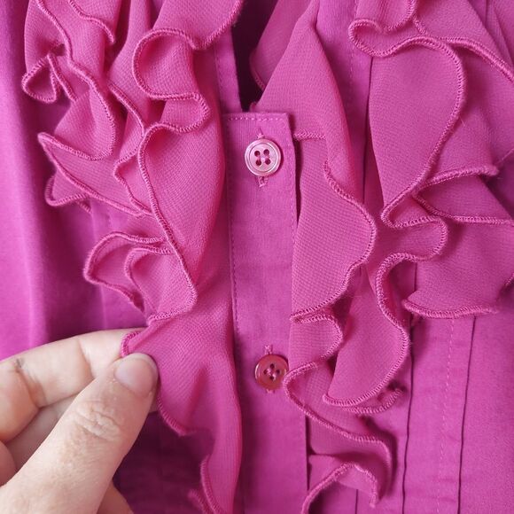 The Limited Magenta Fuschia Ruffled Blouse with Puffy Button Sleeves Sz S - Picture 5 of 9